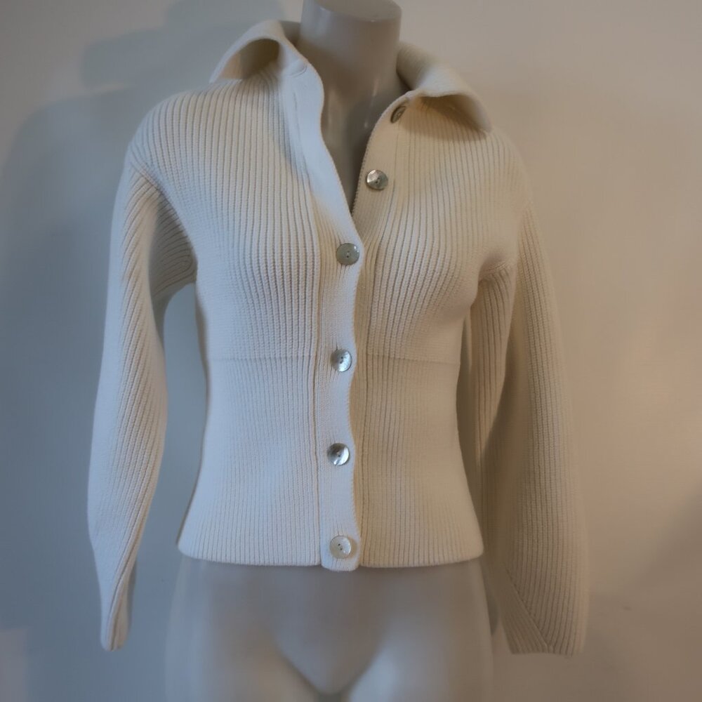 Vince Cream Ribbed Button-Up Cardigan - Picture 4 of 9